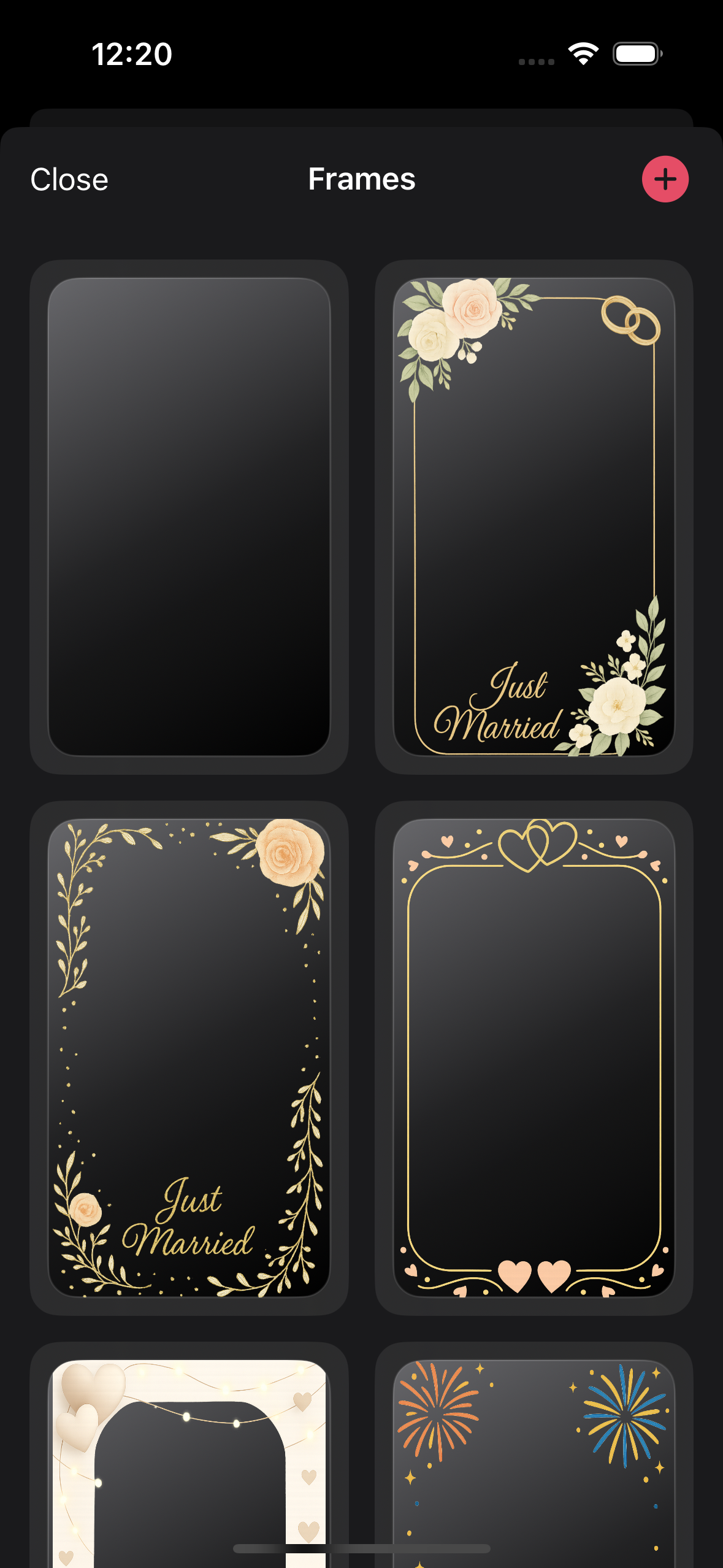 Interface Boothorama 360 — frames menu